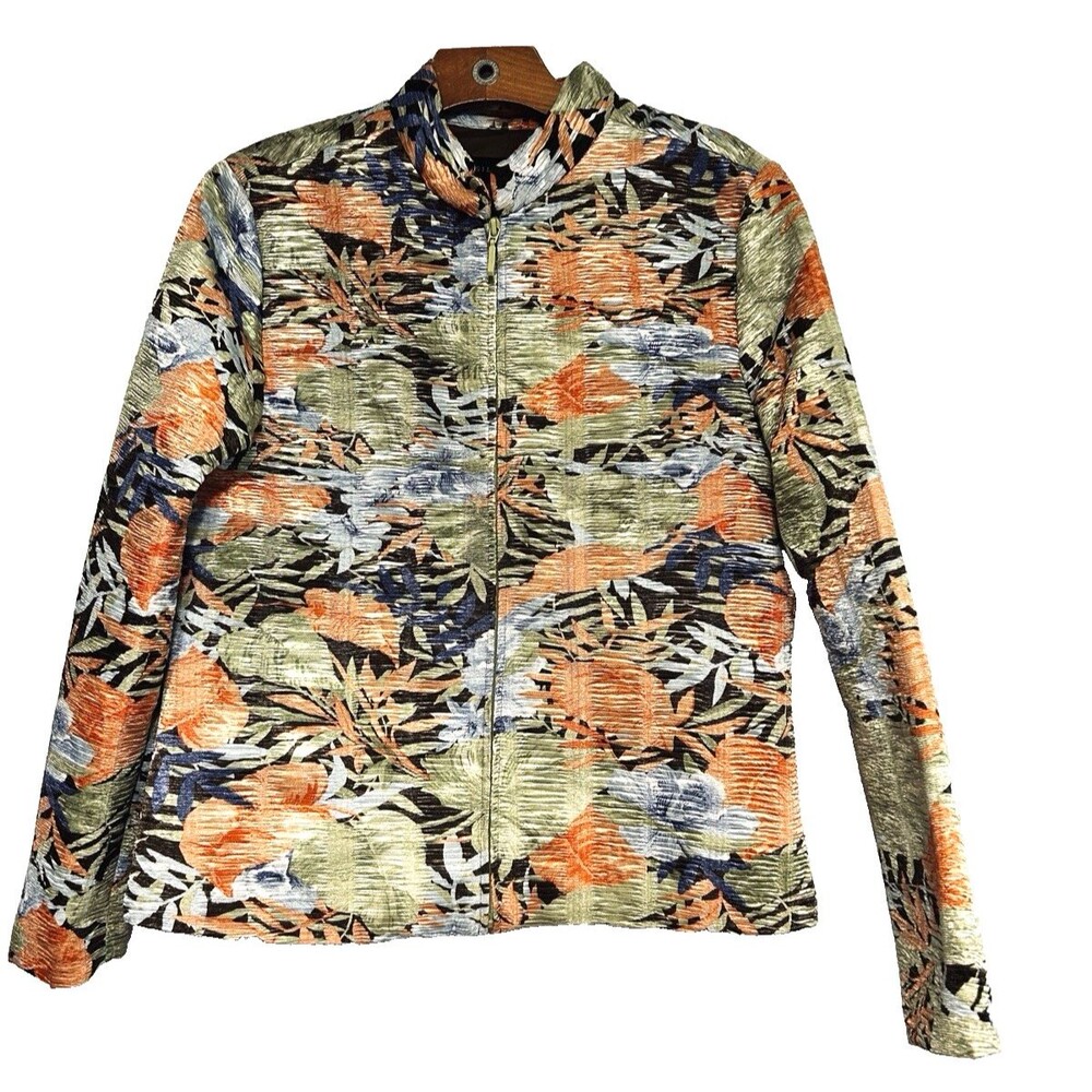 VTG Silk Land Lined Zip Up Colorful All Over Art to Wear Boho Jacket Women's M